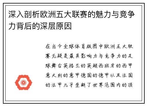 深入剖析欧洲五大联赛的魅力与竞争力背后的深层原因